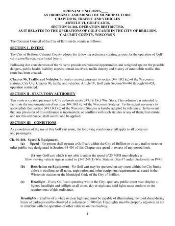 an ordinance amending the municipal code - City of Brillion