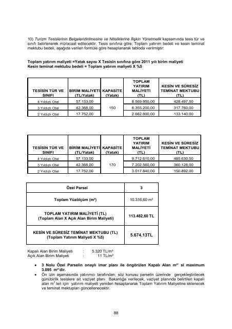 turizm yatırımcılarına kamu taşınmazı tahsis şartnamesi - Kültür ve ...