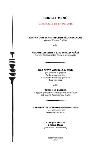 Sunset Menu - Restaurant 181