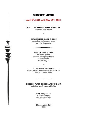 Sunset Menu - Restaurant 181