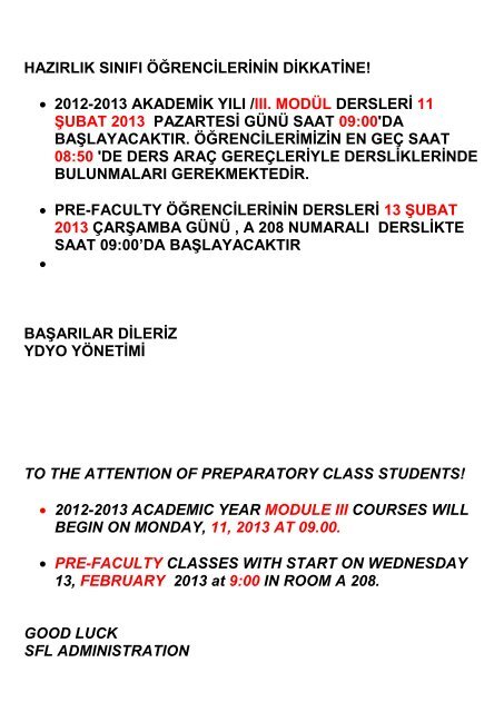 2012-2013 akademik yÄ±lÄ± /Ä±Ä±Ä±. modÃ¼l dersleri 11 Åubat 2013 pazartesi g