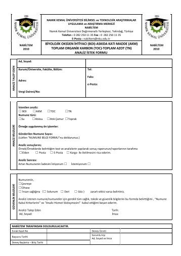 analiz istek formu - E-Universite - Namık Kemal Üniversitesi