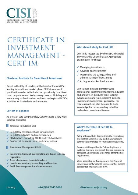 Certificate in Investment Management - cert im