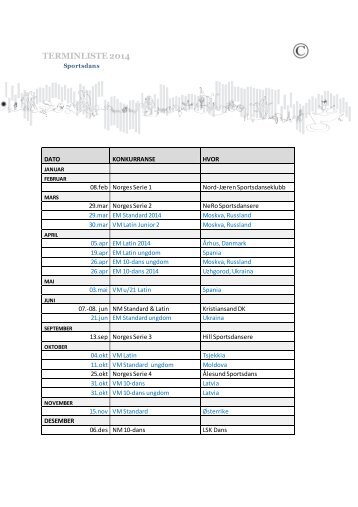 Terminliste Sportsdans 2014