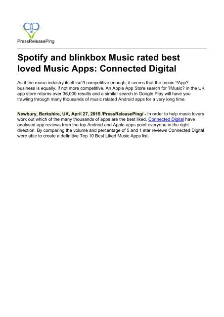 Spotify and blinkbox Music rated best loved Music Apps: Connected Digital