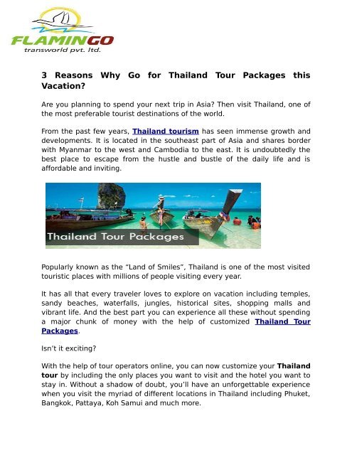 3 Reasons Why Go for Thailand Tour Packages this Vacation?