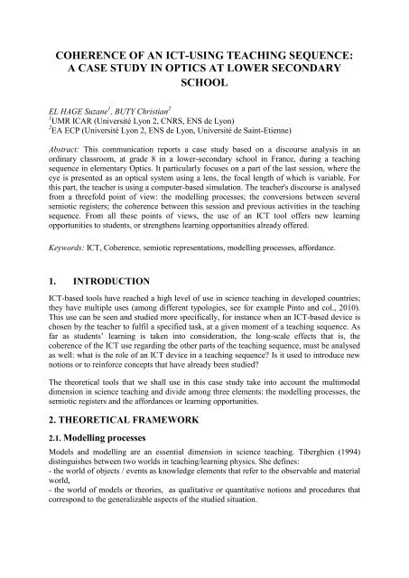 a case study in optics at lower secondary school - ESERA