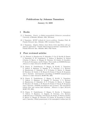 Publications by Johanna Tamminen 1 Books 2 Peer reviewed ... - FMI