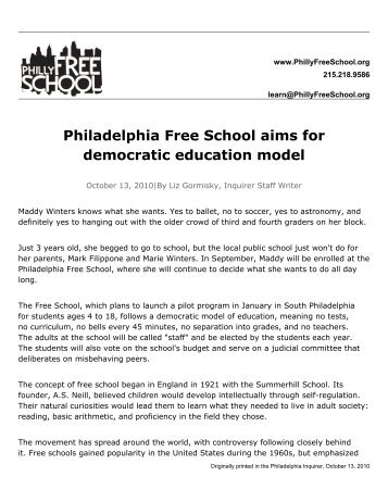 Philadelphia Free School aims for democratic ... - Philly Free School