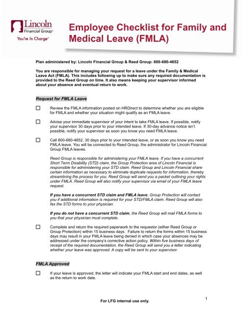 FMLA Employee Checklist - Lincoln Financial Group