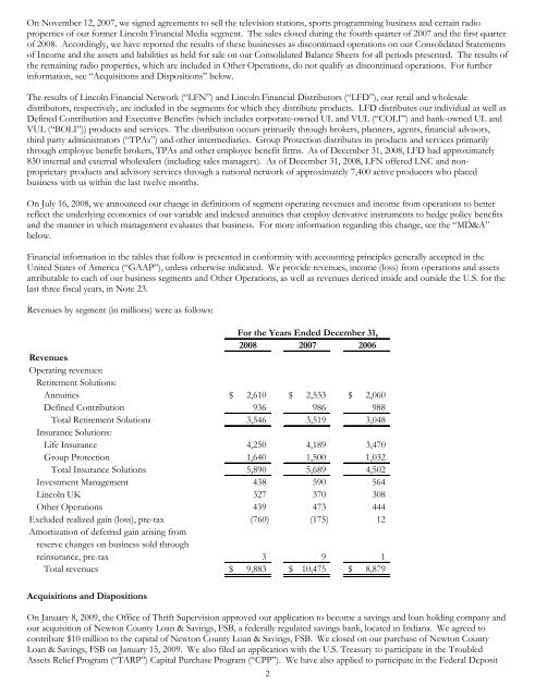 2008 Annual Report to Shareholders - Lincoln Financial Group