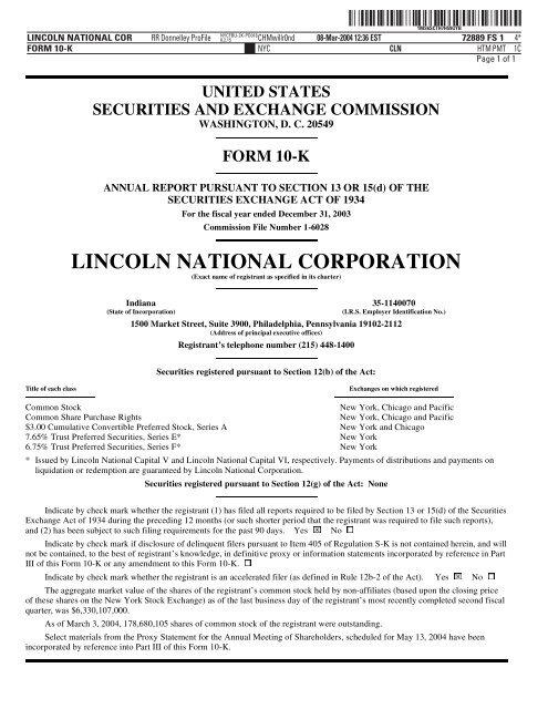 FORM 10-K - Lincoln Financial Group