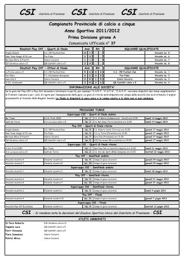 Campionato Provinciale di calcio a cinque Anno Sportivo 2011 ... - CSI