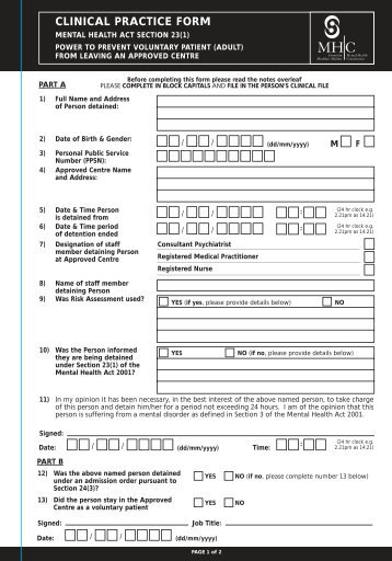 Clinical Practice Form Mental Health Act Section 23(1)