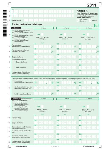 Anlage R - Renten und andere Leistungen - Rente im Ausland