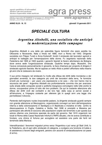 ARGENTINA ALTOBELLI, UNA SOCIALISTA CHE ... - Agrapress