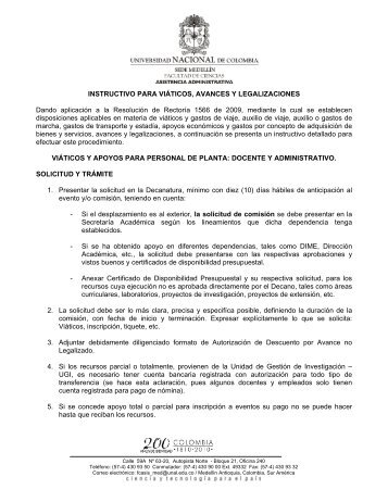 INSTRUCTIVO PARA VIÃTICOS, AVANCES Y LEGALIZACIONES ...