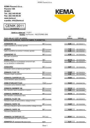 Kema - cenik 1.3.2011 - Kovintrade