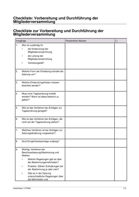 Checkliste - Reiterring Badische Pfalz eV