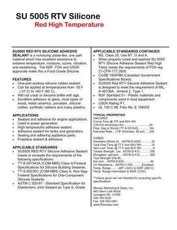 SU 5005 RTV Silicone - Moreau Marketing & Sales