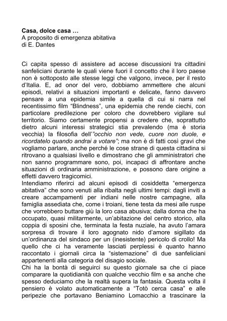 Casa, dolce casa â¦ A proposito di emergenza abitativa di E. Dantes ...