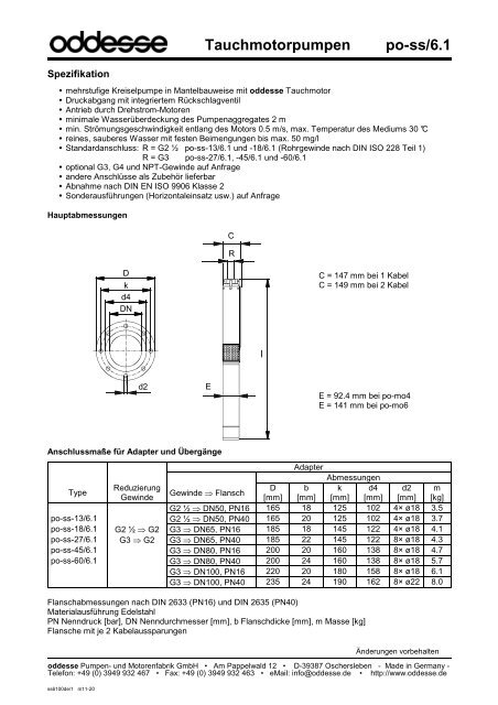 po-ss Tauchmotorpumpen - oddesse Pumpen- und Motorenfabrik ...