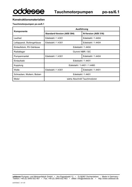 po-ss Tauchmotorpumpen - oddesse Pumpen- und Motorenfabrik ...