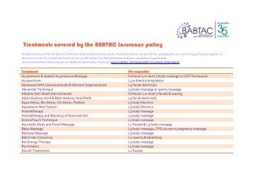 Treatments covered by the BABTAC Insurance policy