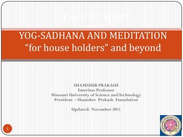 peace of mind through yoga and meditation - Shamsher Prakash ...