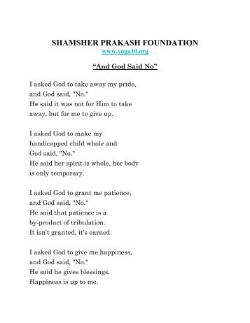 And God Said No.pdf - Shamsher Prakash Foundation