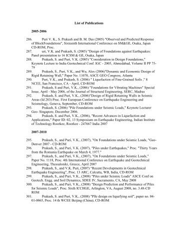 List of Publications 2005-2006 286. Puri VK, S. Prakash and BM Das