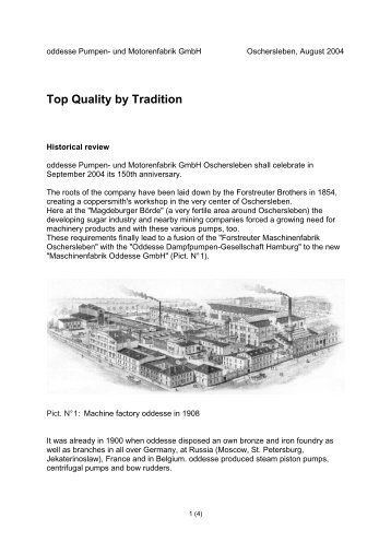 Top Quality by Tradition - oddesse Pumpen- und Motorenfabrik GmbH