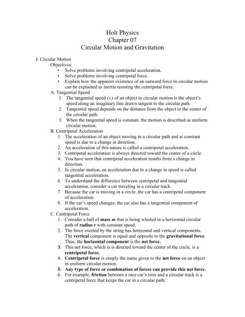 Chapter 7 â€“ Circular Motion and Gravitation