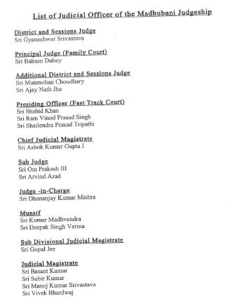 List of Judicial Officer of the Madhubani Judgeship District and ...