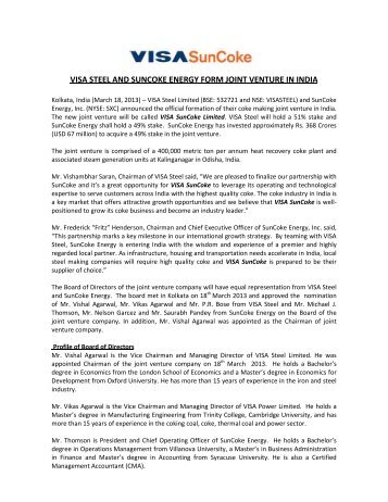 visa steel and suncoke energy form joint venture in india