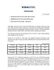 Press Release for Q1 2010-11 - Visa Steel