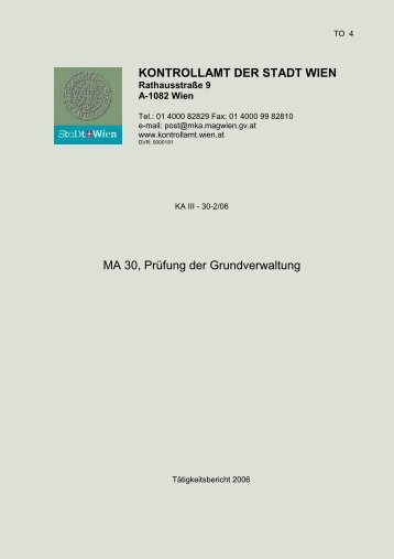 MA 30, Prüfung der Grundverwaltung - Kontrollamt der Stadt Wien