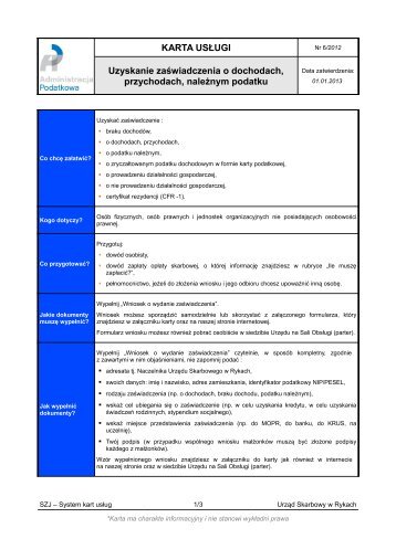 Uzyskanie zaÅwiadczenia o dochodach, przychodach, naleÅ¼nym ...