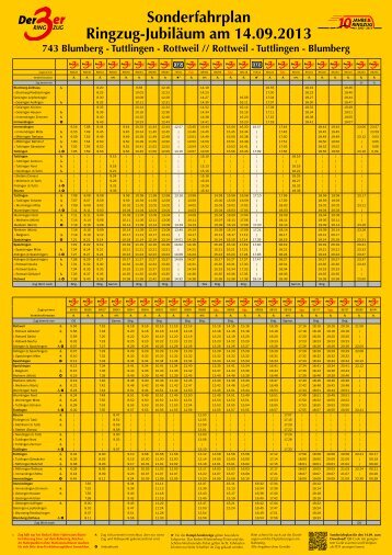 Sonderfahrplan Ringzug-Jubiläum am 14.09.2013