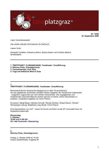 Newsletter 15/08 - tanzplatzgraz