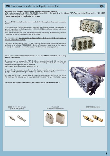 MIXO modular inserts for multipole connectors