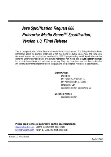 Java Specification Request 086 Enterprise Media BeansTM ...