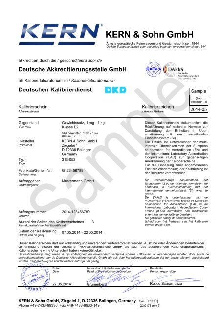 DEUTSCHER KALIBRIERDIENST (DKD) - KERN & SOHN GmbH