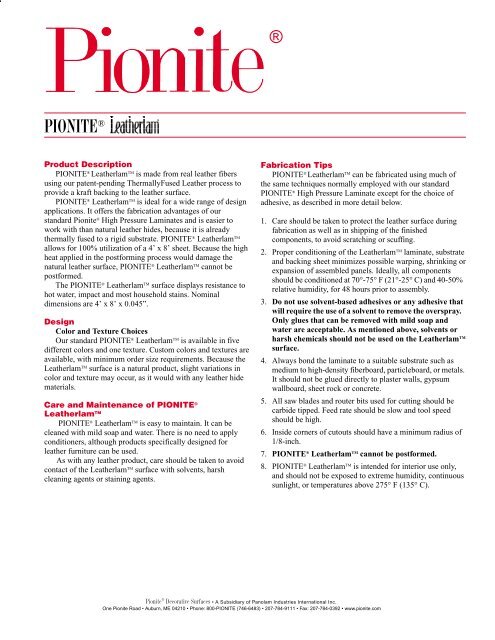 Pionite Laminate Cross Reference Chart