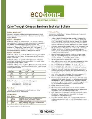 Color-Through Compact Laminate Technical Bulletin - Panolam