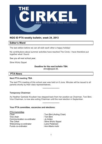 NGG ID PTA weekly bulletin, week 24, 2013 Editor's Word PTA News