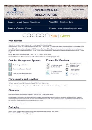 2012 Environmental Declaration CocoonGlossSilk - Antalis