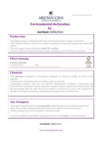 Environmental declaration by Curious Collectionx - Antalis