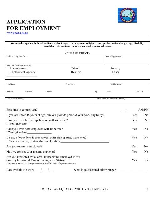to download the oceana county employment application form pdf