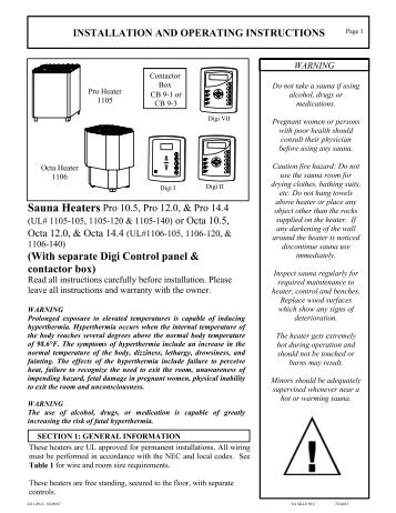 View Heater with digital controls Install Manual - Superior Sauna ...